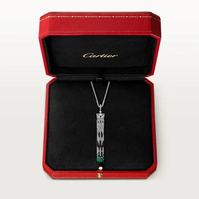 Panthere De Cartier lange ketting, smaragdgroen, multi-wear, groot model, bezet