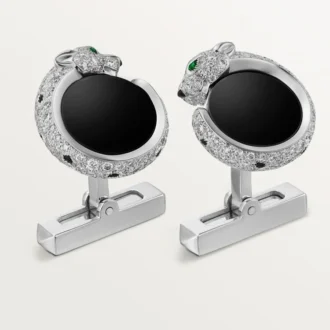 Panthere De Cartier manchetknopen – gerhodineerd witgoud, diamanten, smaragden, onyx – Cartier