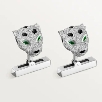 Panthere De Cartier manchetknopen – gerhodineerd witgoud, diamanten, smaragden, onyx – Cartier