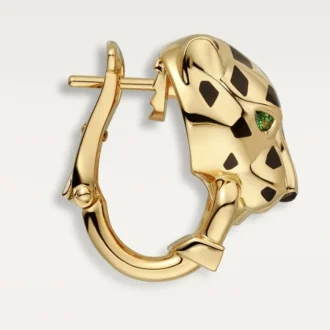 Panthere De Cartier-oorbellen – geelgoud, lak, diamanten, tsavoriet-granaten, onyx – Cartier