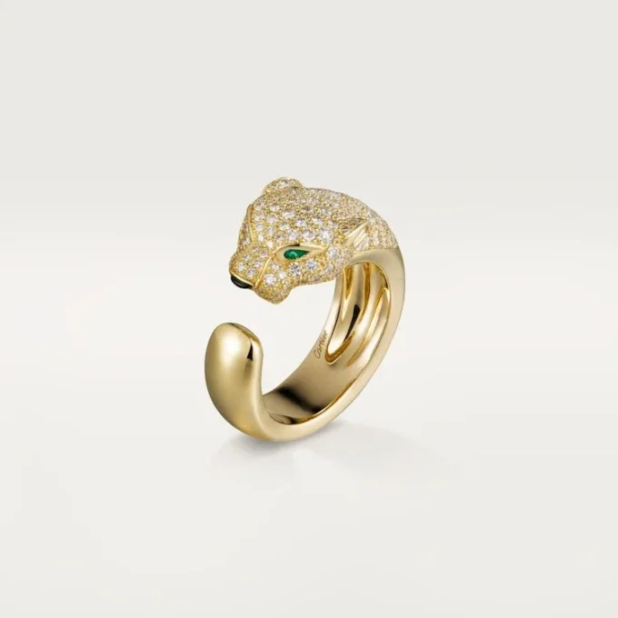 Panthere De Cartier-ring – geelgoud, diamanten, smaragden, onyx – Cartier