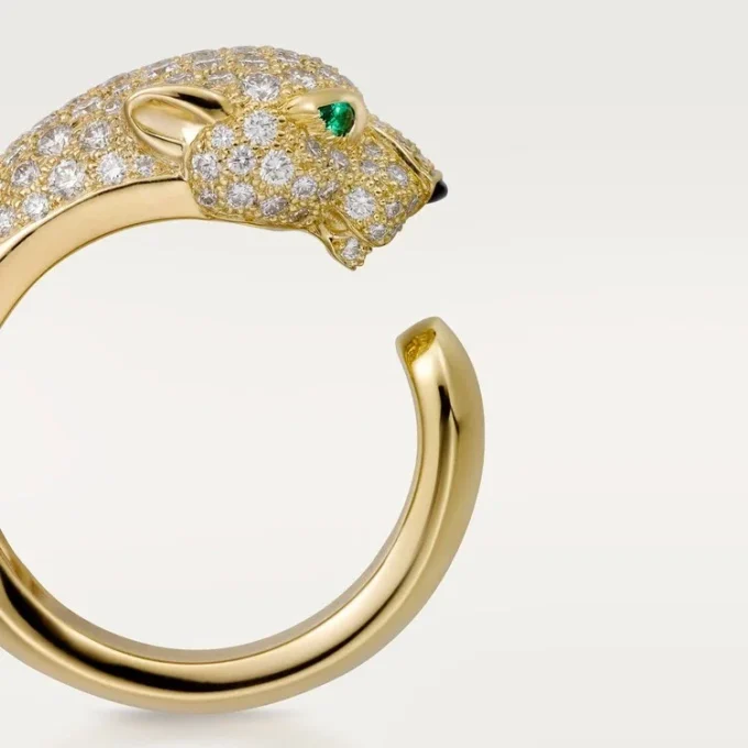 Panthere De Cartier-ring – geelgoud, diamanten, smaragden, onyx – Cartier