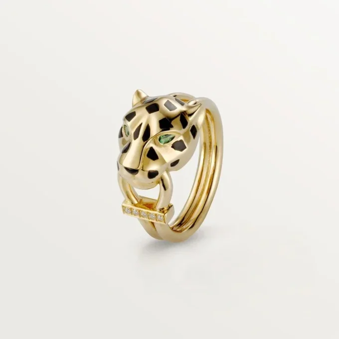 Panthere De Cartier-ring – geelgoud, lak, diamanten, tsavorietgranaat – Cartier