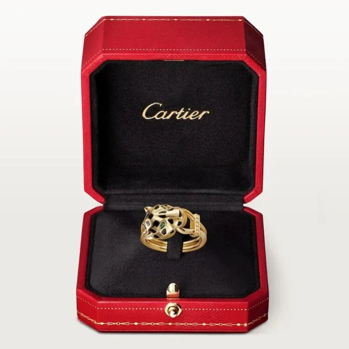 Panthere De Cartier-ring – geelgoud, lak, diamanten, tsavorietgranaat – Cartier