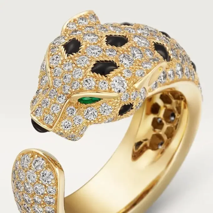 Panthere De Cartier-ring – geelgoud, smaragden, onyx, diamanten – Cartier