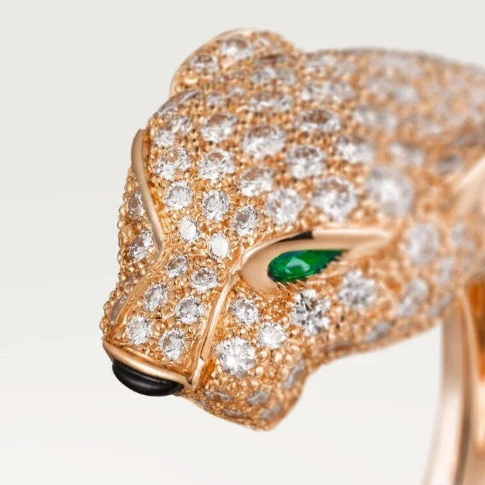 Panthere De Cartier-ring – Roségoud, diamanten, smaragden, onyx – Cartier