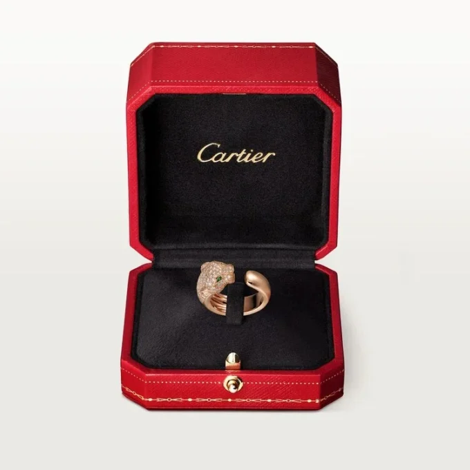 Panthere De Cartier-ring – Roségoud, diamanten, smaragden, onyx – Cartier