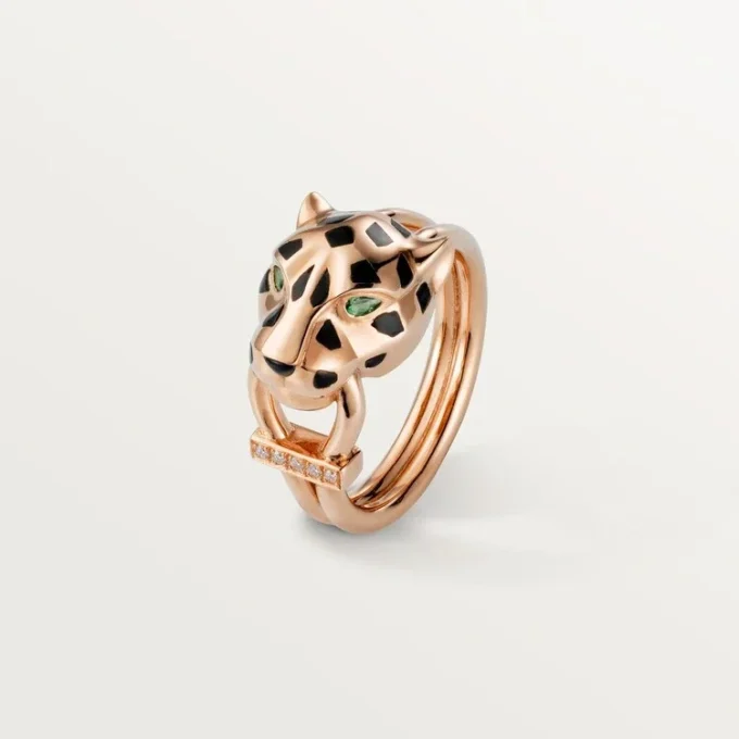 Panthere De Cartier-ring – Roségoud, tsavoriet-granaten, onyx, zwarte lak, diamanten – Cartier