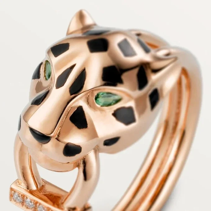 Panthere De Cartier-ring – Roségoud, tsavoriet-granaten, onyx, zwarte lak, diamanten – Cartier