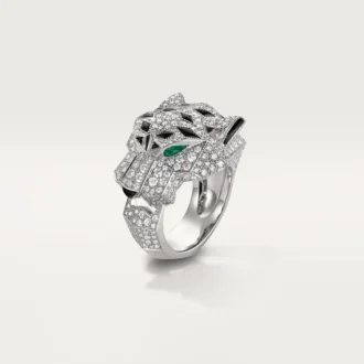 Panthere De Cartier-ring – witgoud, diamanten, smaragden, onyx – Cartier