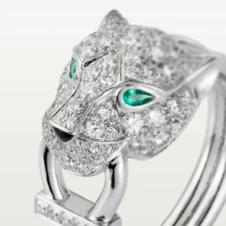 Panthere De Cartier-ring – witgoud, diamanten, smaragden, onyx – Cartier
