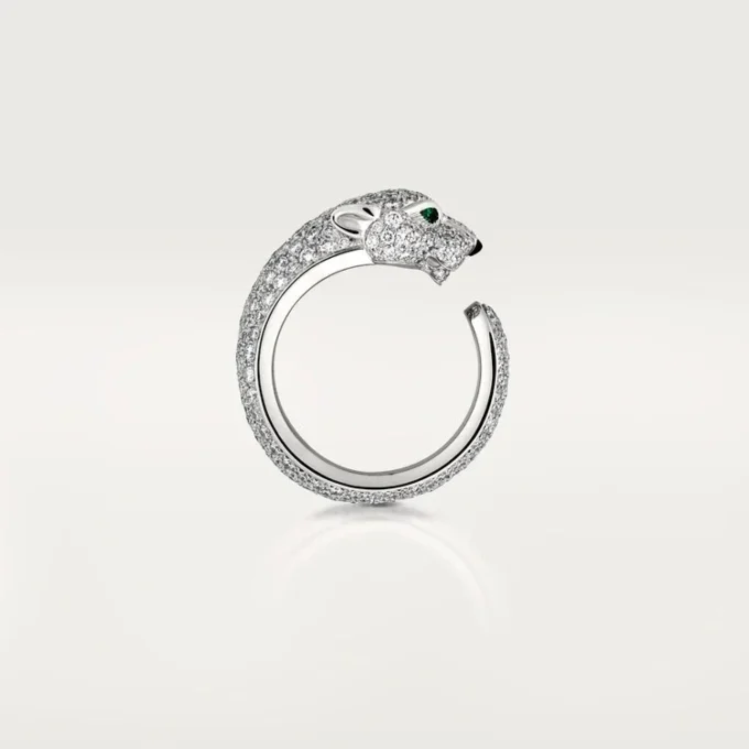 Panthere De Cartier-ring – witgoud, diamanten, smaragden, onyx – Cartier