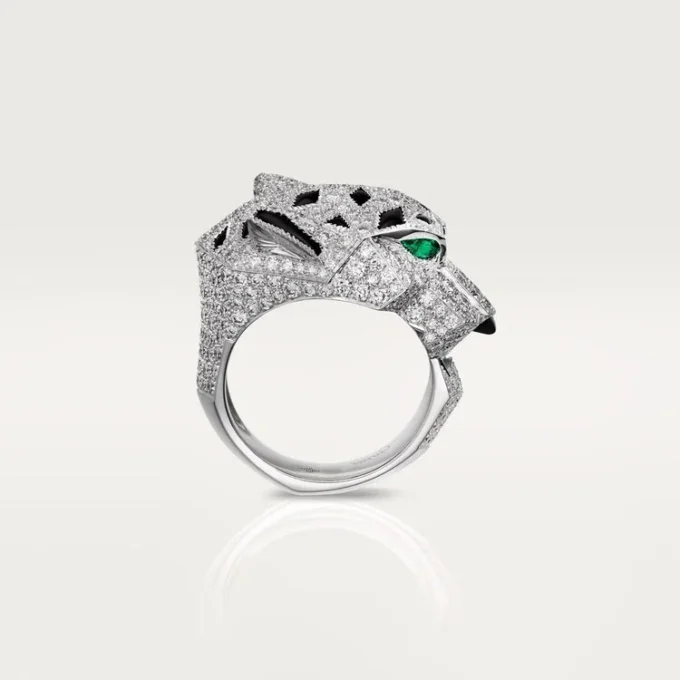 Panthere De Cartier-ring – witgoud, diamanten, smaragden, onyx – Cartier
