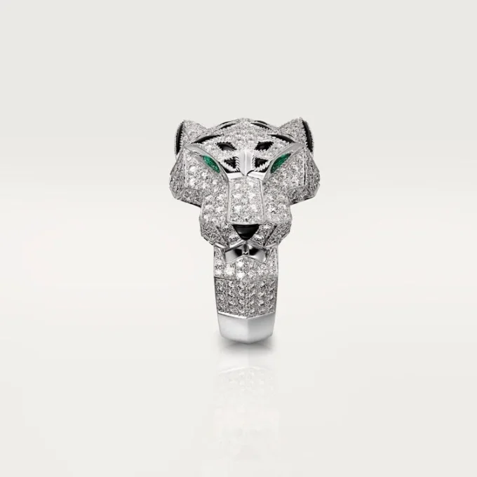 Panthere De Cartier-ring – witgoud, diamanten, smaragden, onyx – Cartier