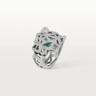 Panthere De Cartier-ring – Witgoud, onyx, smaragden, diamanten – Cartier