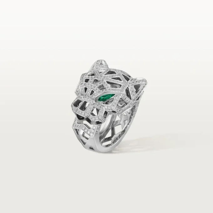 Panthere De Cartier-ring – Witgoud, onyx, smaragden, diamanten – Cartier