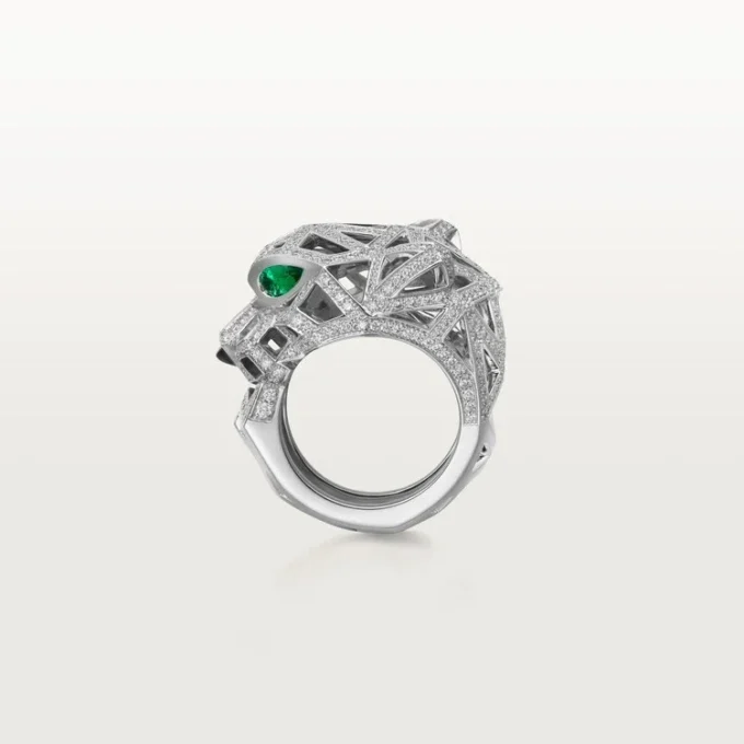 Panthere De Cartier-ring – Witgoud, onyx, smaragden, diamanten – Cartier