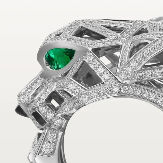 Panthere De Cartier-ring – Witgoud, onyx, smaragden, diamanten – Cartier