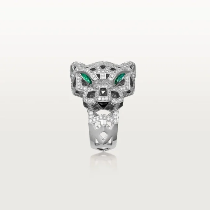 Panthere De Cartier-ring – Witgoud, onyx, smaragden, diamanten – Cartier