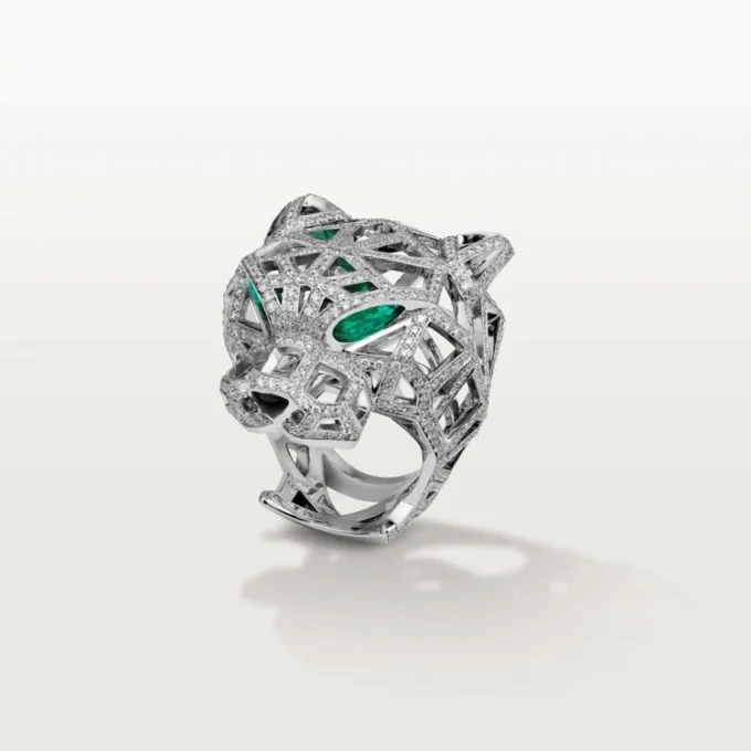 Panthere De Cartier-ring – Witgoud, smaragden, onyx, diamanten – Cartier