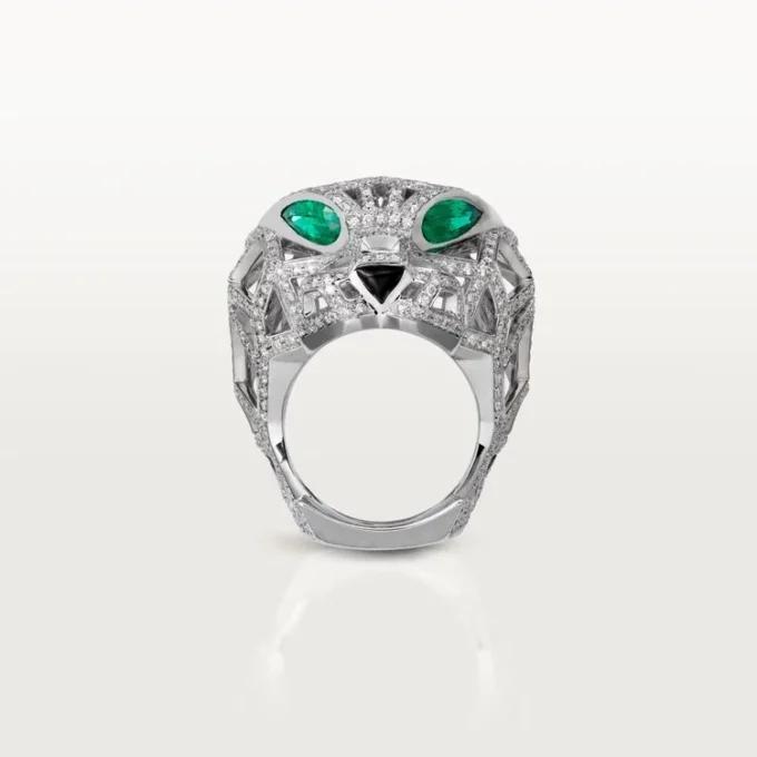Panthere De Cartier-ring – Witgoud, smaragden, onyx, diamanten – Cartier