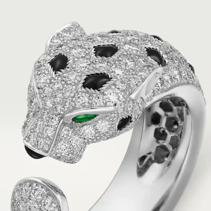 Panthere De Cartier-ring – Witgoud, smaragden, onyx, diamanten – Cartier