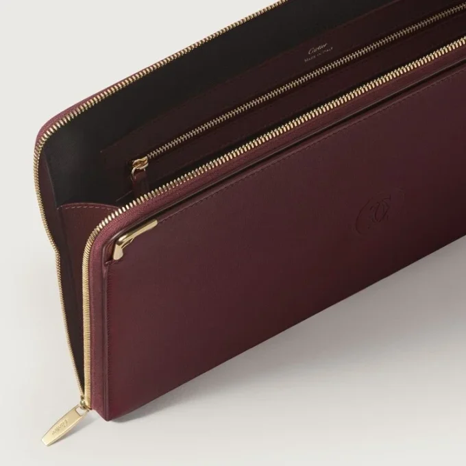 Portfolio, Must De Cartier – Bordeauxrood kalfsleer, gouden afwerking – Cartier