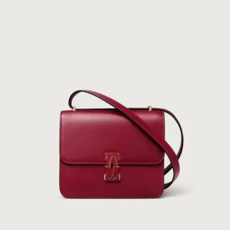 Schoudertas, Mini, Double C De Cartier – Kersenrood kalfsleer, goud en kersenrode emaille afwerking – Cartier
