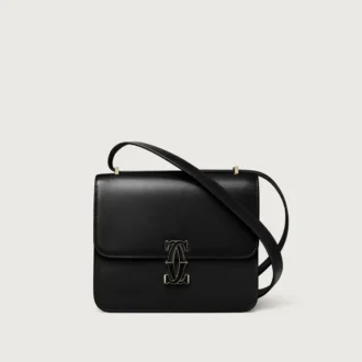 Schoudertas, Mini, Double C De Cartier – Zwart kalfsleer, goud en zwarte emaille afwerking – Cartier