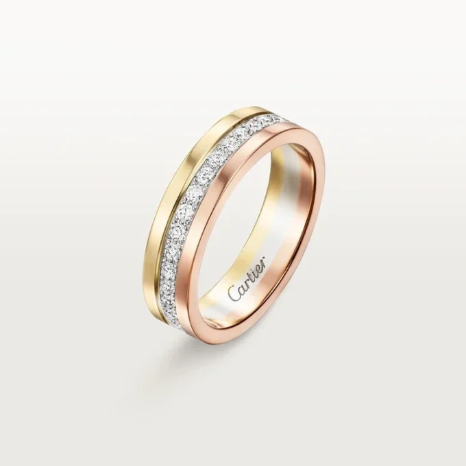 Vendome Louis Cartier trouwring, 4,8 mm breed, bezet