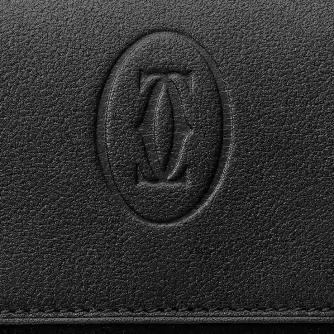 Vierkant portemonneetje, Must de Cartier – Zwart kalfsleer, roestvrijstalen afwerking – Cartier